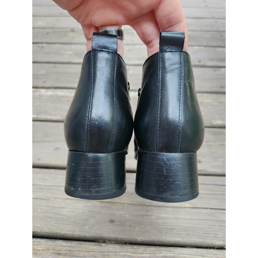 Vintage Lee Riveted Tucker Ankle Boots Black Leather Block Heel Zip Up Size 9.5M